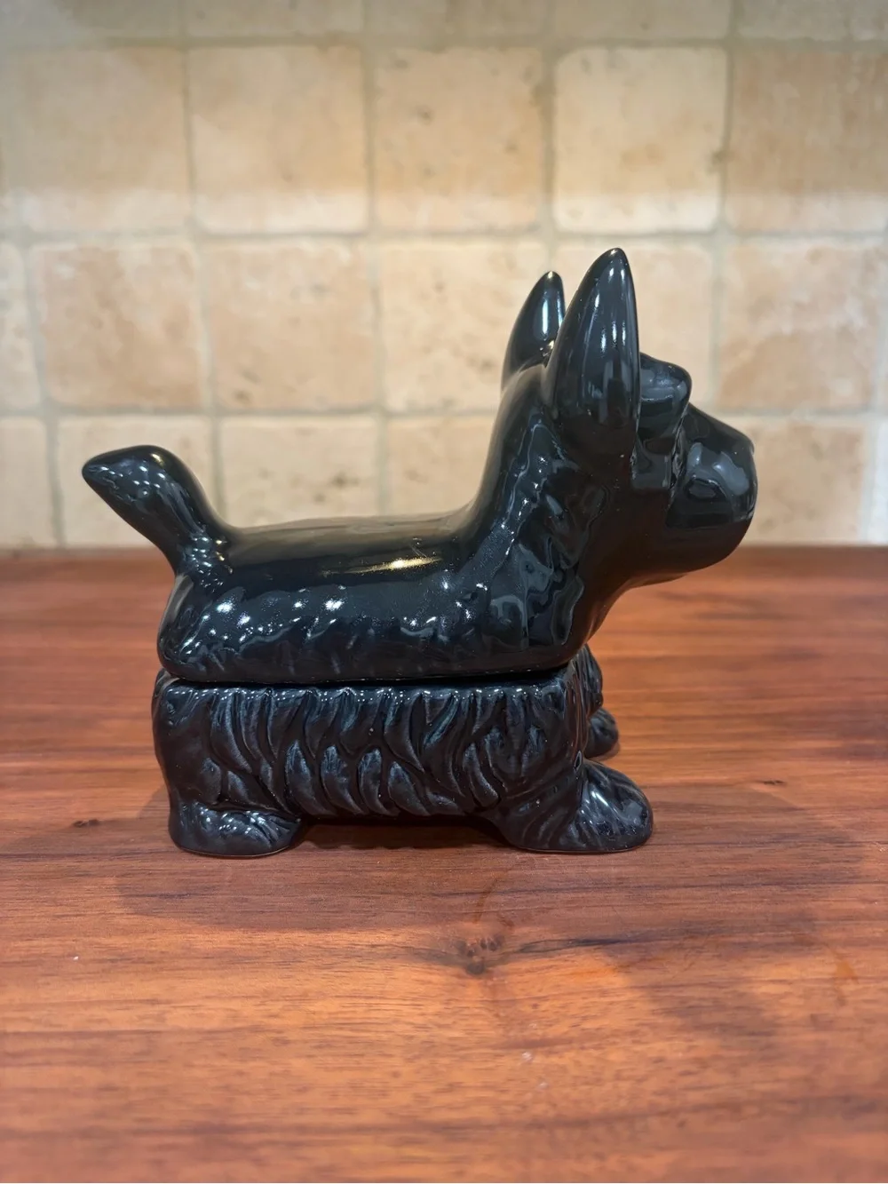 Vintage Black Ceramic Scottie Dog Trinket Box